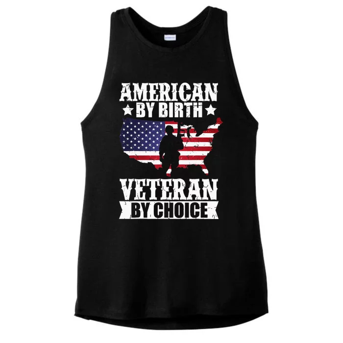 American By Birth Veteran By Choice Us Flag Veterans Day Ladies Tri-Blend Wicking Tank