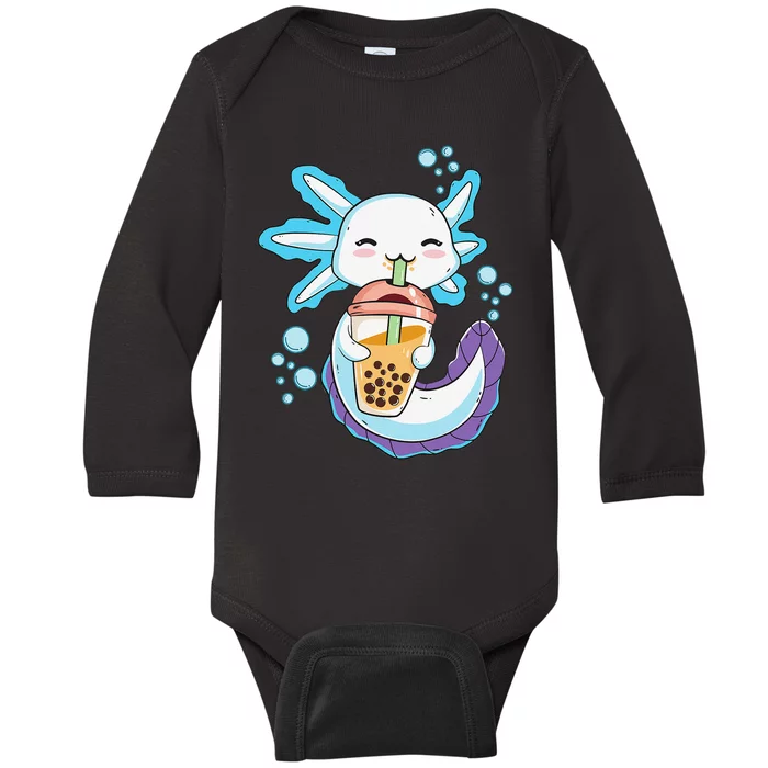 Axolotl Boba Bubble Tea Kawaii Anime Japanese  Teen Baby Long Sleeve Bodysuit