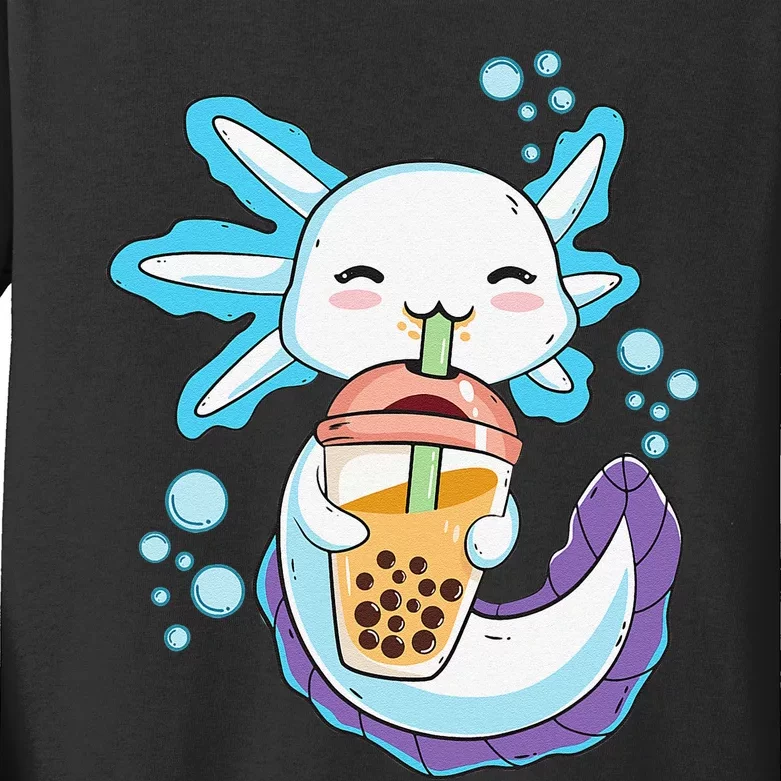 Axolotl Boba Bubble Tea Kawaii Anime Japanese  Teen Kids Long Sleeve Shirt