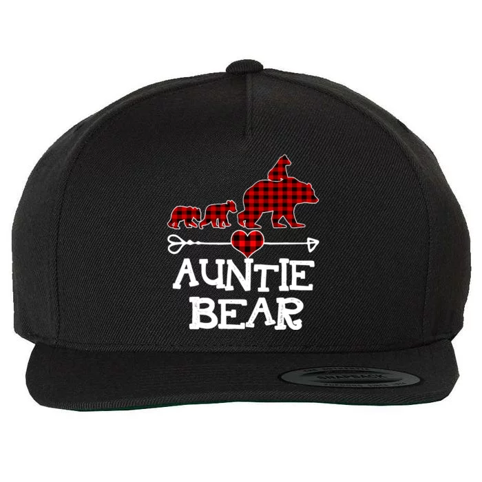 Auntie Bear Christmas Pajama Red Plaid Buffalo Family Wool Snapback Cap