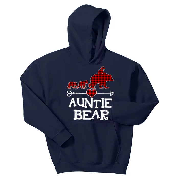 Auntie Bear Christmas Pajama Red Plaid Buffalo Family Kids Hoodie