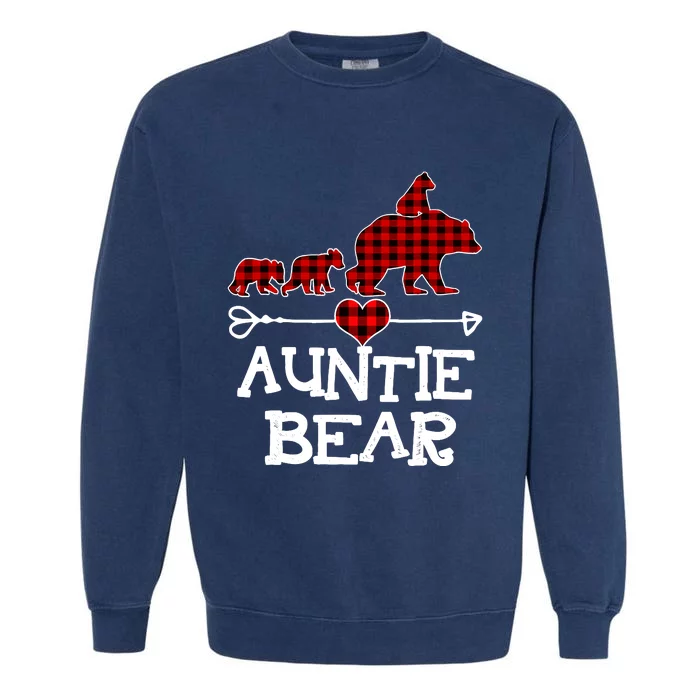 Auntie Bear Christmas Pajama Red Plaid Buffalo Family Garment-Dyed Sweatshirt