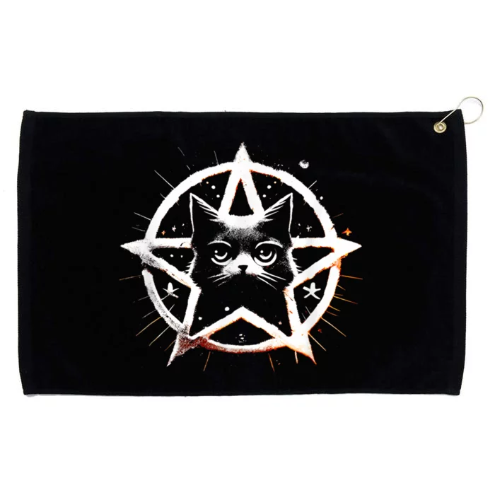 Adorable Black Cat Pentagram Pentacle Kitty Kitten Star Grommeted Golf Towel