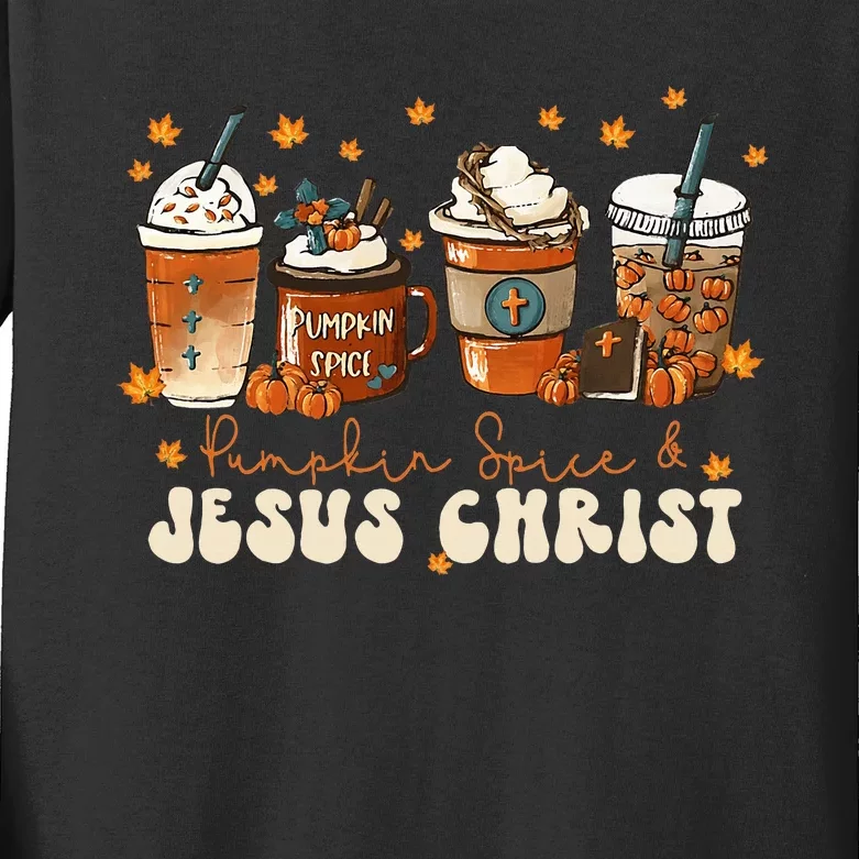 Autumn Blessings Coffee Latte Pumpkin Spice for Thanksgiving Kids Long Sleeve Shirt