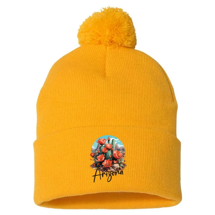 Arizona Blooming Cactus Flowers Love State Of Arizona Cute Pom Pom 12in Knit Beanie