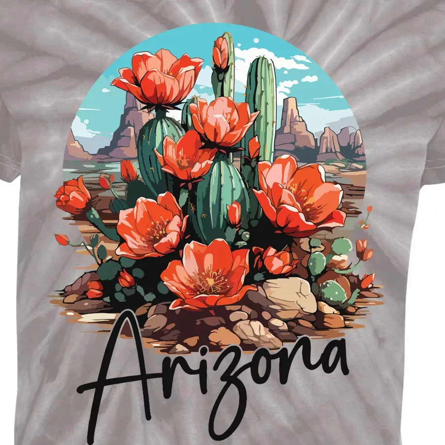 Arizona Blooming Cactus Flowers Love State Of Arizona Cute Kids Tie-Dye T-Shirt