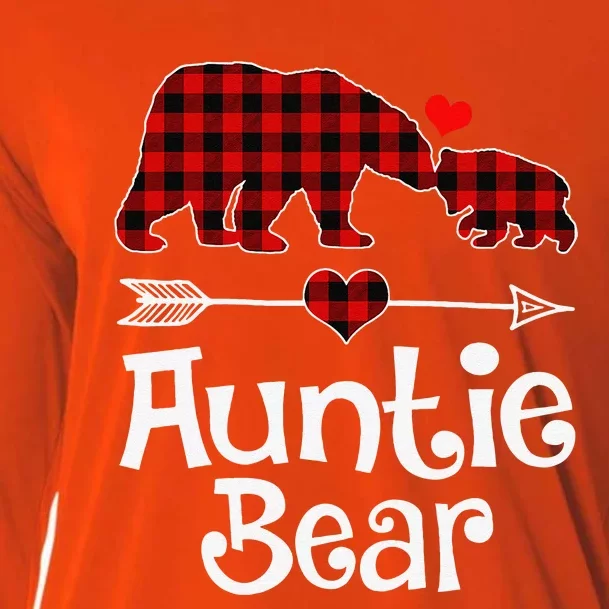 Auntie Bear Christmas Pajama Red Plaid Buffalo Matching Xmas Cooling Performance Long Sleeve Crew