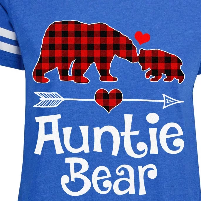 Auntie Bear Christmas Pajama Red Plaid Buffalo Matching Xmas Enza Ladies Jersey Football T-Shirt