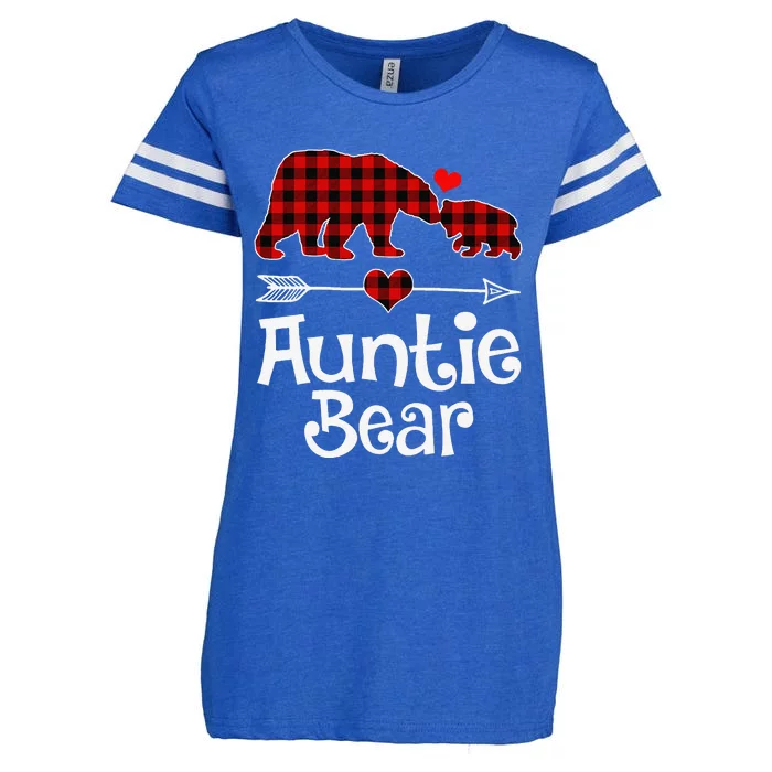 Auntie Bear Christmas Pajama Red Plaid Buffalo Matching Xmas Enza Ladies Jersey Football T-Shirt