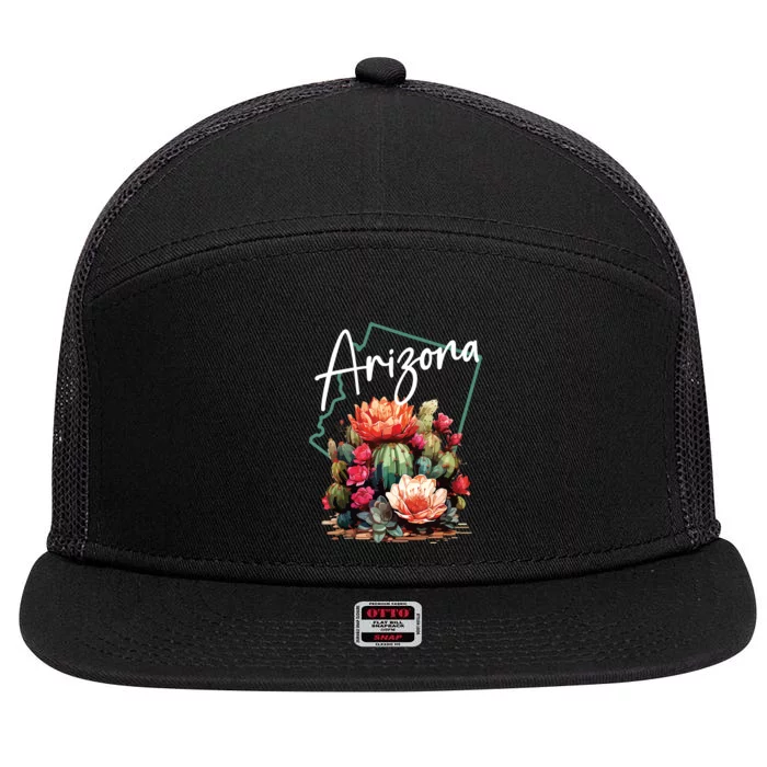 Arizona Blooming Cactus Flowers Love State Of Arizona Cute 7 Panel Mesh Trucker Snapback Hat