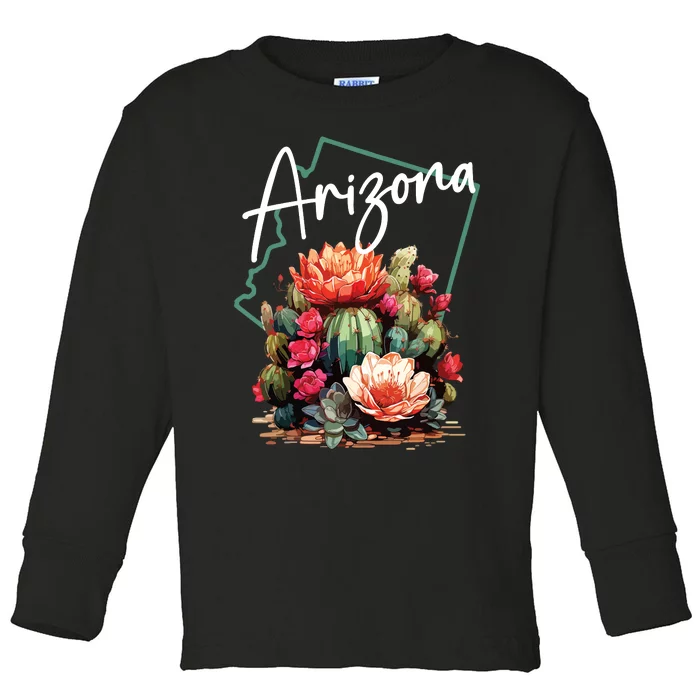 Arizona Blooming Cactus Flowers Love State Of Arizona Cute Toddler Long Sleeve Shirt