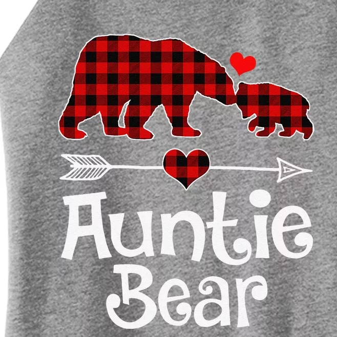 Auntie Bear Christmas Pajama Red Plaid Buffalo Matching Xmas Women’s Perfect Tri Rocker Tank