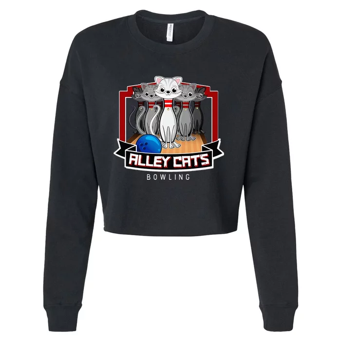 Alley Bowling Cats Cropped Pullover Crew