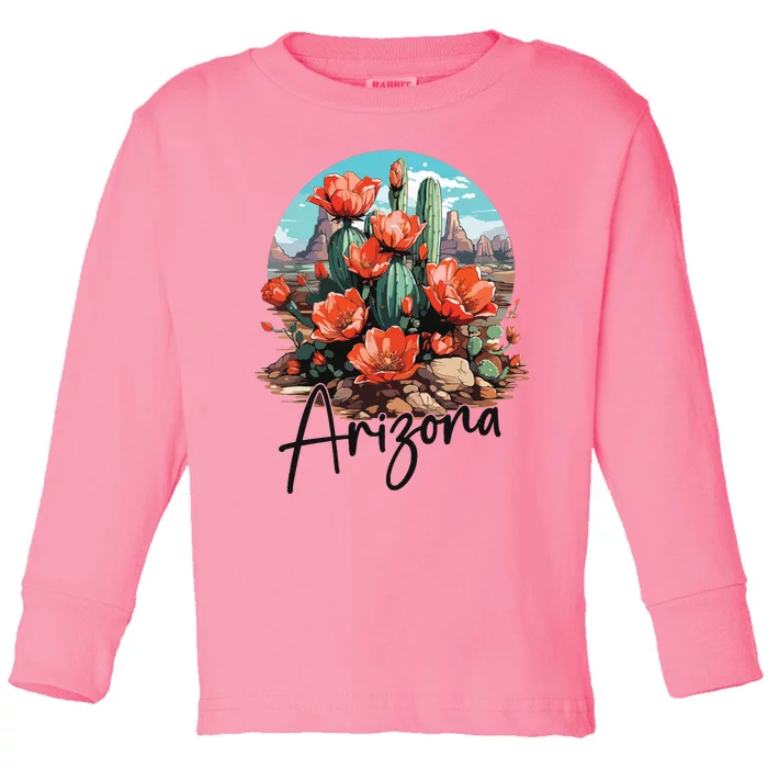 Arizona Blooming Cactus Flowers Love State Of Arizona Cute Toddler Long Sleeve Shirt