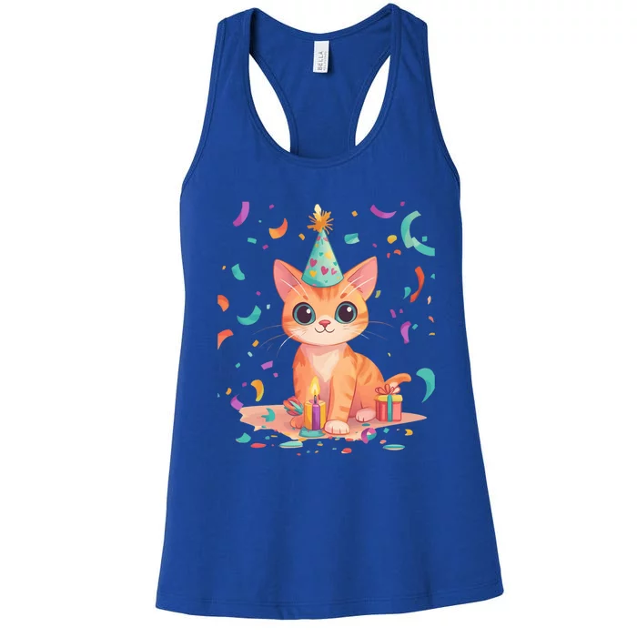 Adorable Birthday Cat Celebration Design Gift Women's Racerback Tank