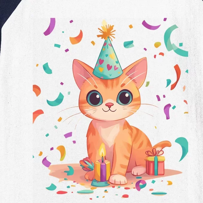 Adorable Birthday Cat Celebration Design Gift Baseball Sleeve Shirt