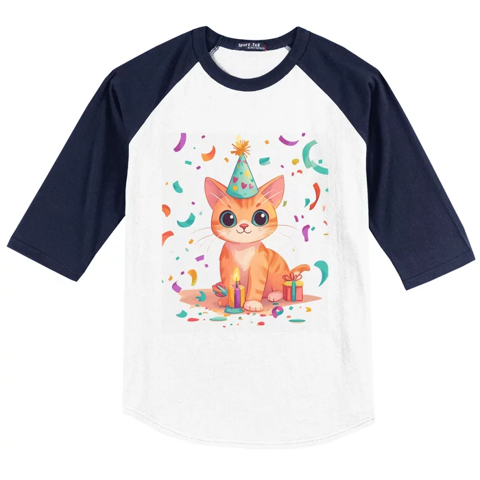 Adorable Birthday Cat Celebration Design Gift Baseball Sleeve Shirt