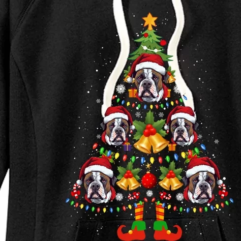 American Bulldog Christmas Tree Funny Gift Funny Xmas Dog Lover Gift Women's Fleece Hoodie