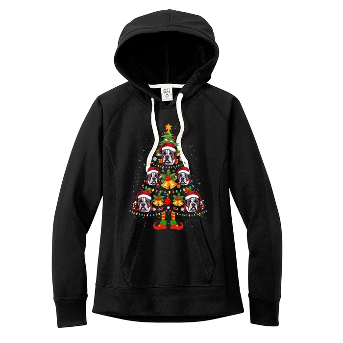 American Bulldog Christmas Tree Funny Gift Funny Xmas Dog Lover Gift Women's Fleece Hoodie