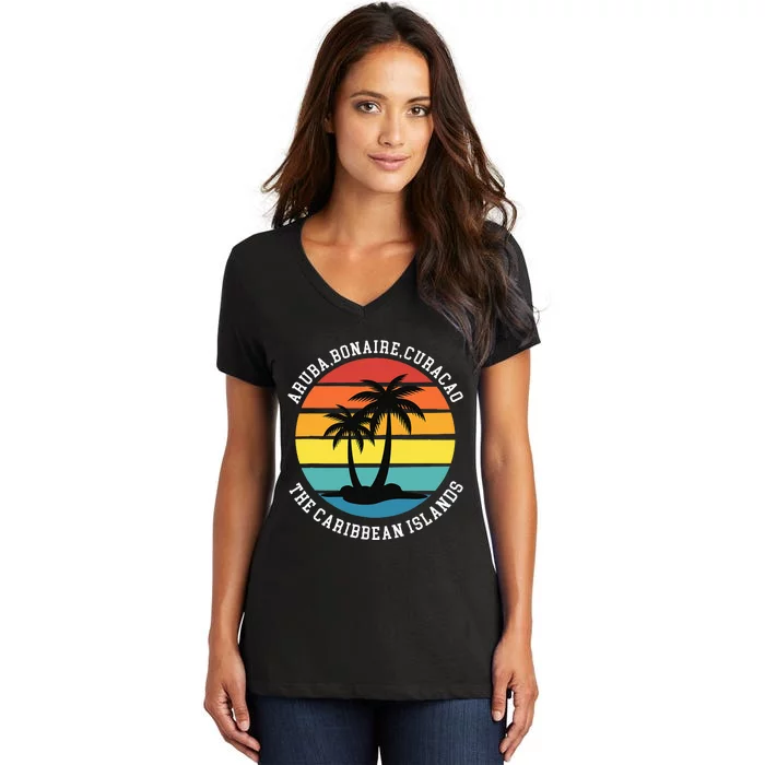 Aruba Bonaire Curacao The Caribbean Islands Vacation Women's V-Neck T-Shirt