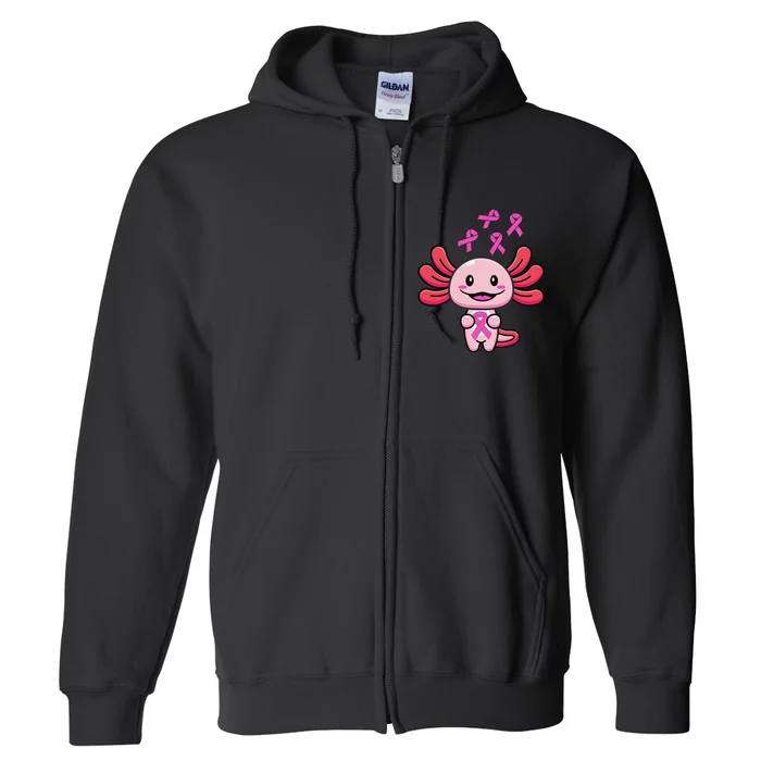 Axolotl Breast Cancer Awareness Pink Ribbon Full Zip Hoodie