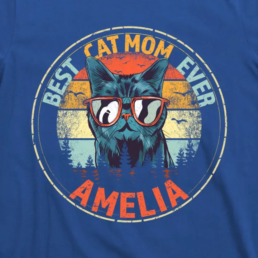 Amelia Best Cat Mom Ever Funny Custom Personalized Name Gift T-Shirt