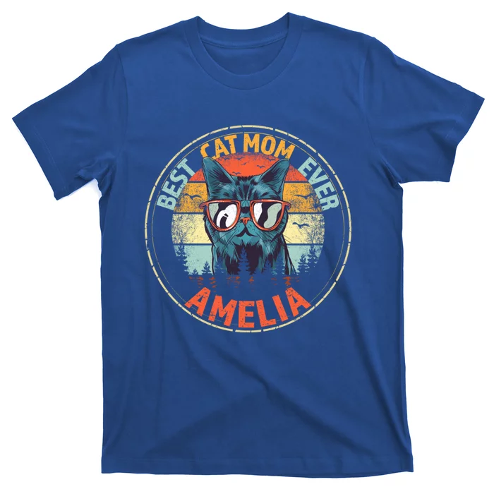 Amelia Best Cat Mom Ever Funny Custom Personalized Name Gift T-Shirt