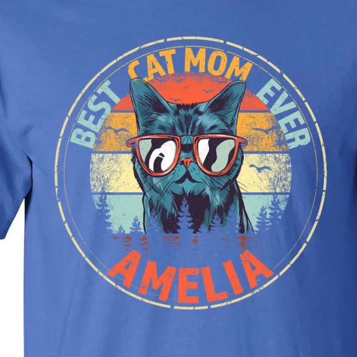 Amelia Best Cat Mom Ever Funny Custom Personalized Name Gift Tall T-Shirt