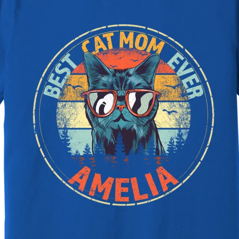 Amelia Best Cat Mom Ever Funny Custom Personalized Name Gift Premium T-Shirt