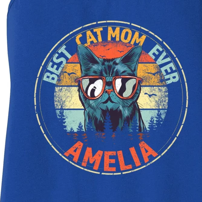 Amelia Best Cat Mom Ever Funny Custom Personalized Name Gift Women's Racerback Tank