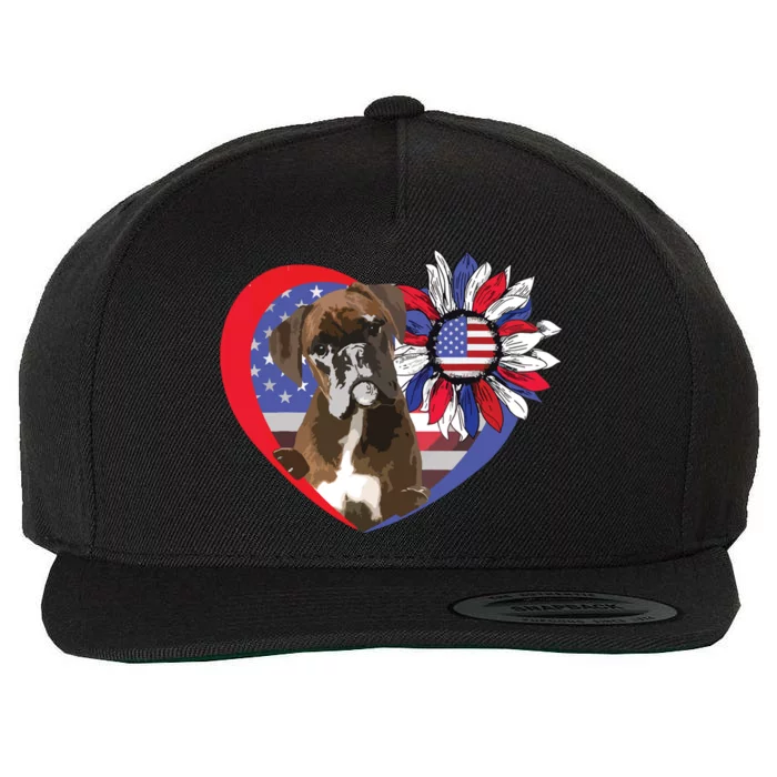 American Boxer Dog Heart 4th Of July USA Flag Patriotic Wool Snapback Cap