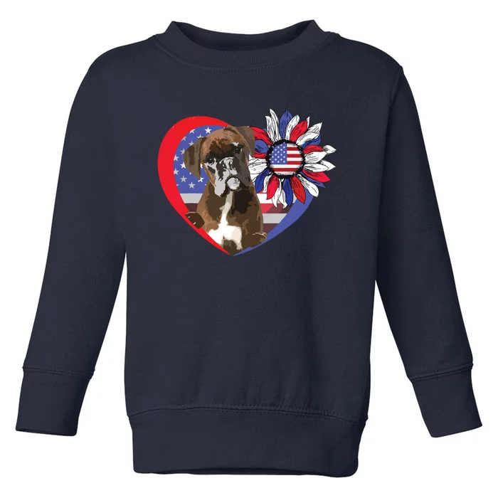 American Boxer Dog Heart 4th Of July USA Flag Patriotic Toddler Sweatshirt