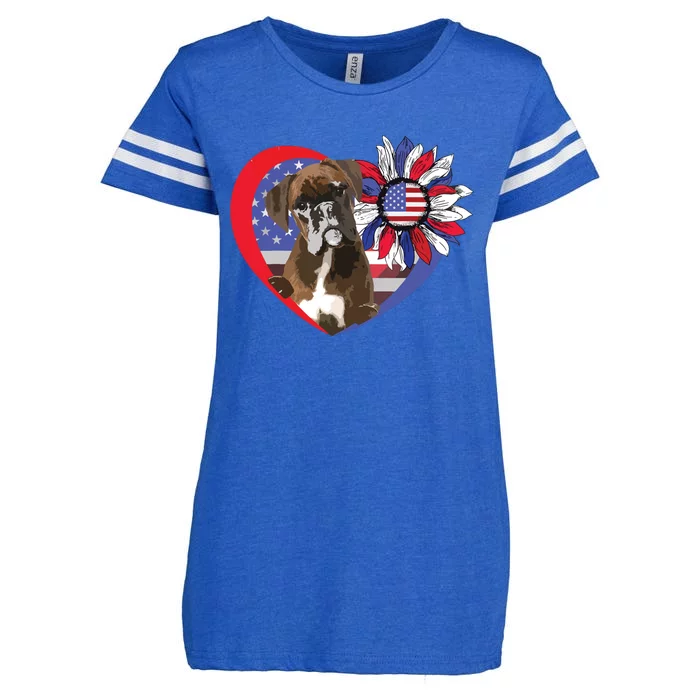 American Boxer Dog Heart 4th Of July USA Flag Patriotic Enza Ladies Jersey Football T-Shirt