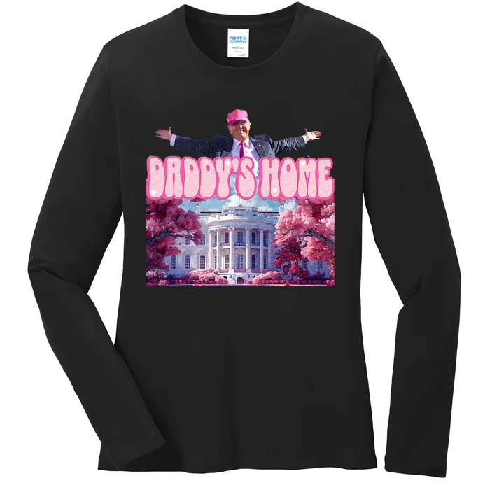 America Back DaddyS Home Trump Pink 2024 Ladies Long Sleeve Shirt