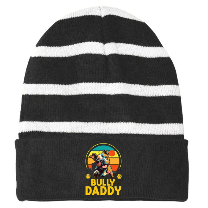 American Bully Daddy Proud Canine Dog Father Striped Beanie with Solid Band