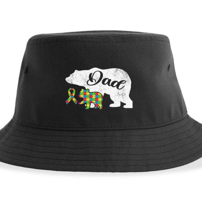 Autism Bear Dads, Autism Awareness Ribbon Daddy Sustainable Bucket Hat