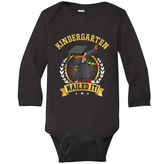 Afro Black Dabbing Boy Graduation Kindergarten Nailed It Baby Long Sleeve Bodysuit