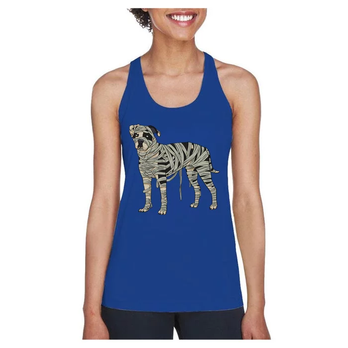 American Bulldog Dog Mummy Halloween Costume Dog Lovers Gift Women's Racerback Tank