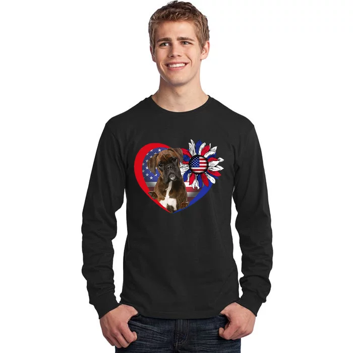 American Boxer Dog Heart 4th Of July USA Flag Patriotic Tall Long Sleeve T-Shirt