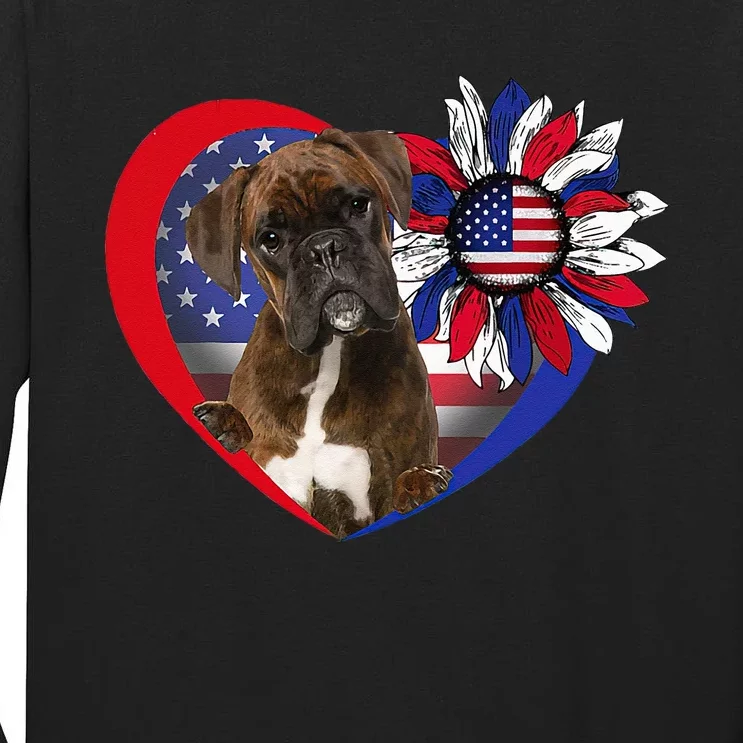 American Boxer Dog Heart 4th Of July USA Flag Patriotic Tall Long Sleeve T-Shirt