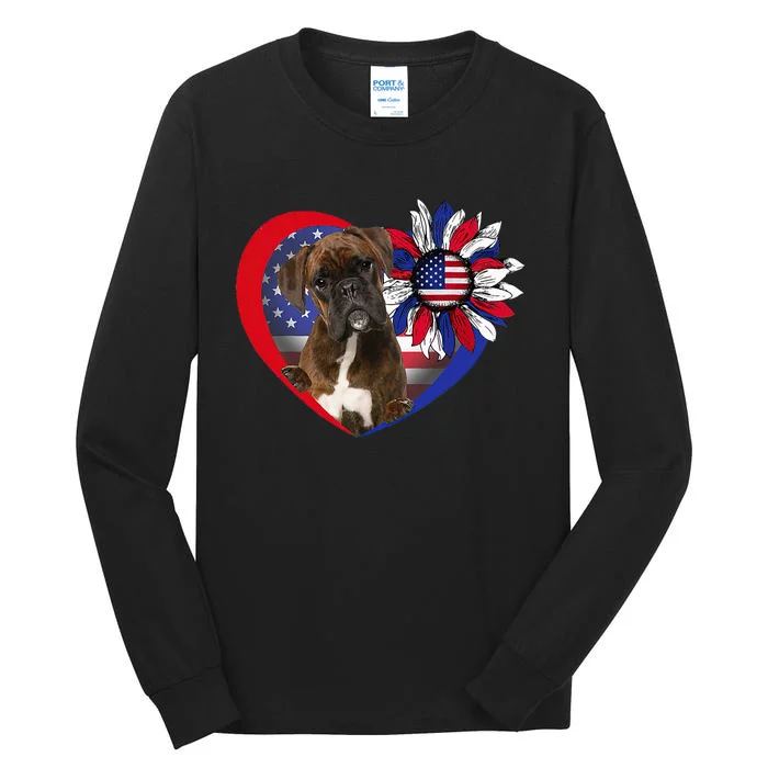 American Boxer Dog Heart 4th Of July USA Flag Patriotic Tall Long Sleeve T-Shirt