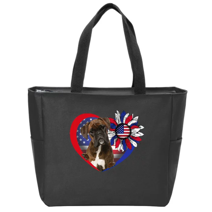 American Boxer Dog Heart 4th Of July USA Flag Patriotic Zip Tote Bag