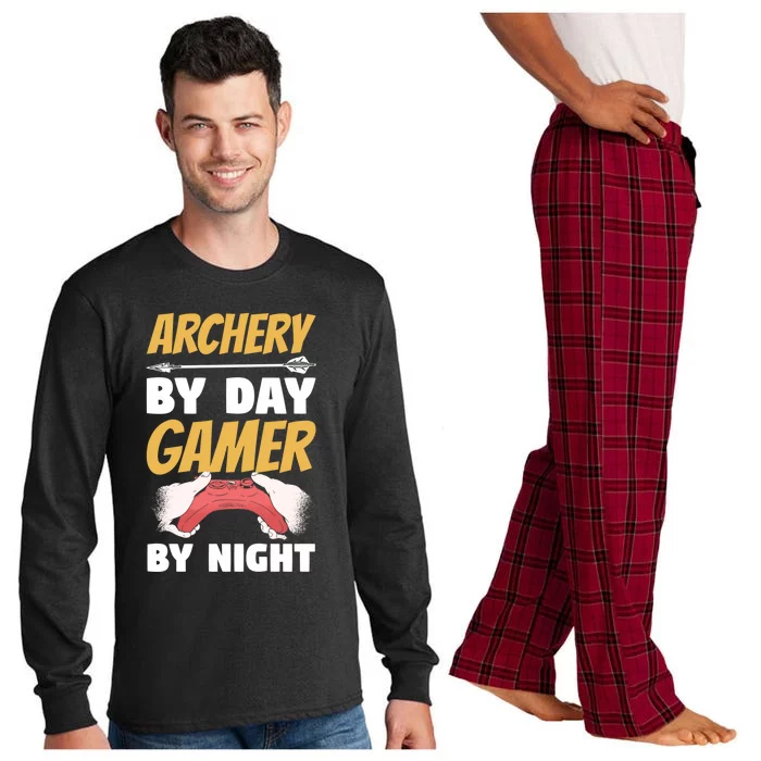 Archery By Day Gamer By Night Bow Hunting Archer Funny Gift Long Sleeve Pajama Set