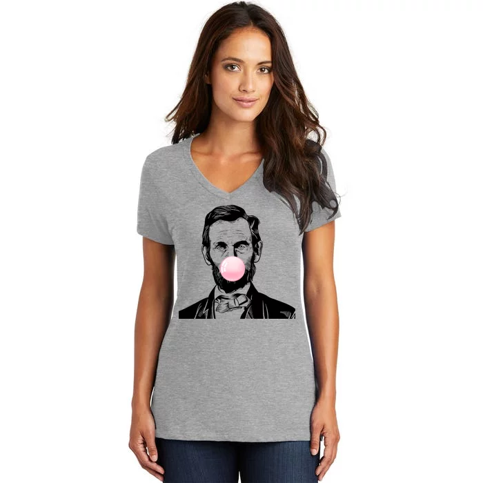 Abe Lincoln Blowing Bubble Gum Women's V-Neck T-Shirt