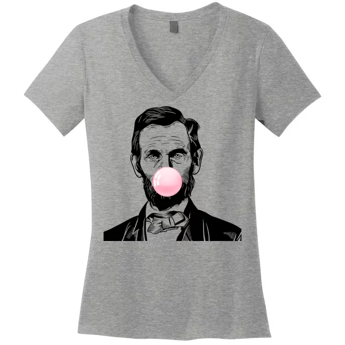 Abe Lincoln Blowing Bubble Gum Women's V-Neck T-Shirt