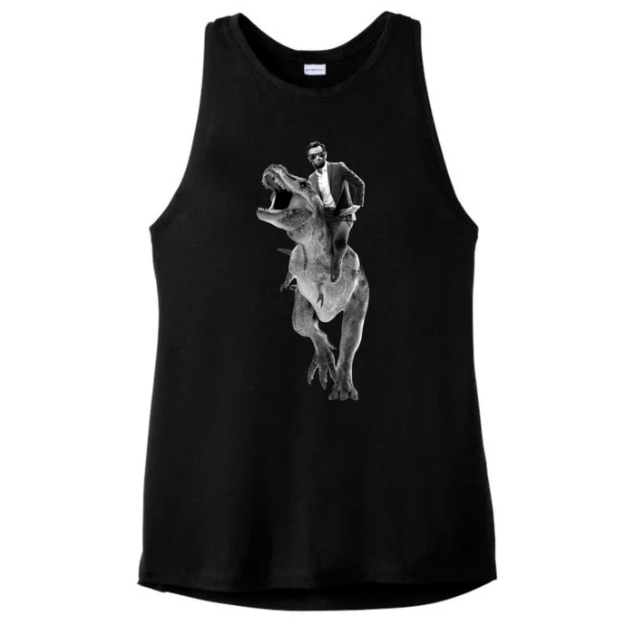 Abe Lincoln Riding A Dinosaur Ladies Tri-Blend Wicking Tank