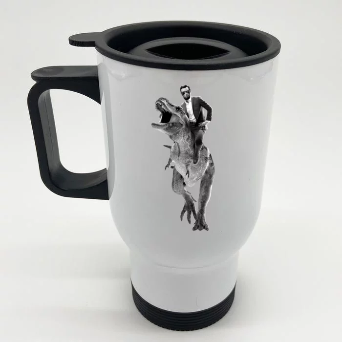 Abe Lincoln Riding A Dinosaur Front & Back Stainless Steel Travel Mug