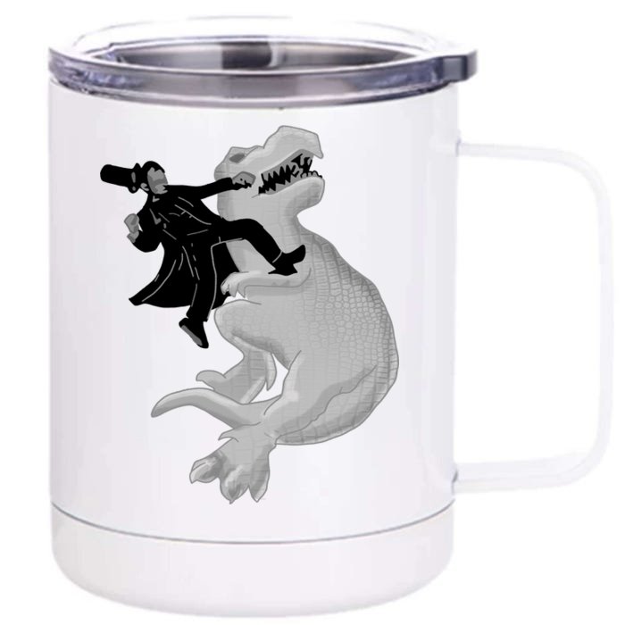 Abe Vs T-Rex Front & Back 12oz Stainless Steel Tumbler Cup