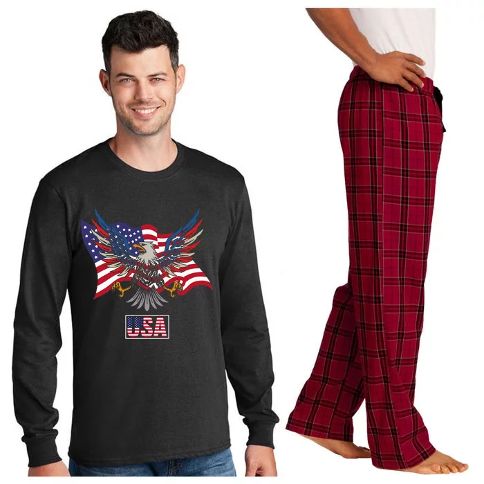 American Bald Eagle Usa Flag Long Sleeve Pajama Set