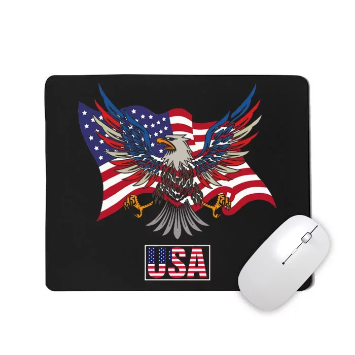 American Bald Eagle Usa Flag Mousepad